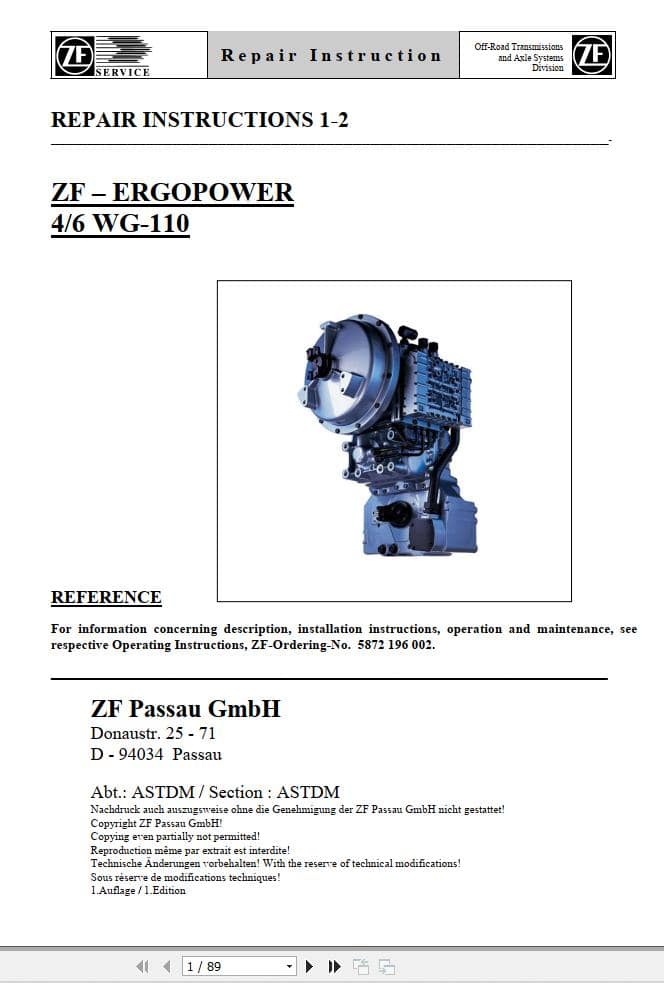 ZF Transmission ERGOPOWER 4 6 WG 110 Repair Manual (1)