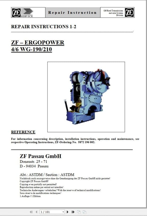 ZF Transmission ERGOPOWER 4 6 WG 190 210 Repair Manual (1)