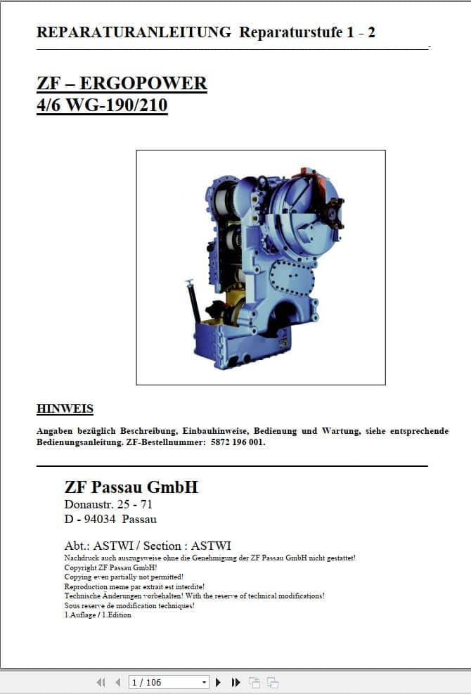 ZF Transmission ERGOPOWER 4 6 WG 190 210 Repair Manual DE (1)