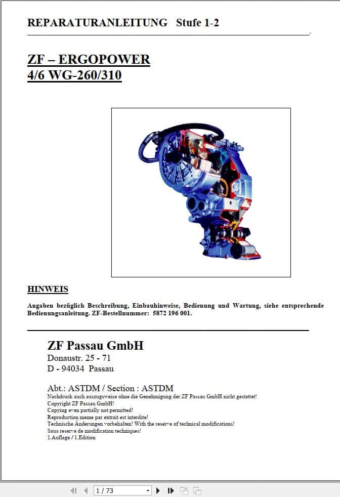 ZF Transmission ERGOPOWER 4 6 WG 260 310 Repair Manual DE (1)