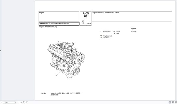 Landini Tractor Legend N G TDI 2004 2006 RP71 185 TDI 3676464m2 Parts Catalog (1)