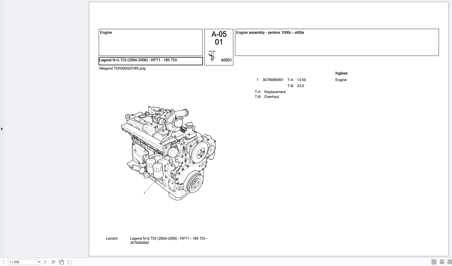 Landini Tractor Legend N G TDI 2004 2006 RP71 185 TDI 3676464m2 Parts Catalog (1)