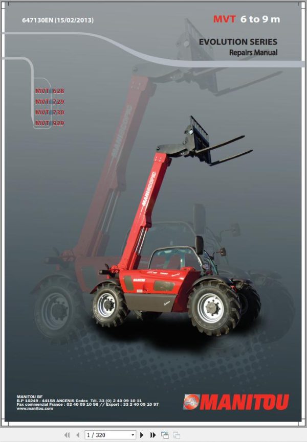 Manitou Telehandler MVT 628 to MVT 929 Evolution Repair Manual 647130EN (1)