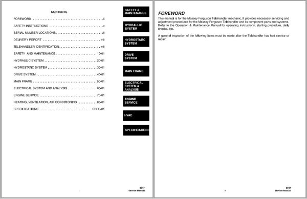 Massey Ferguson Telescopic Handler MF8947 Workshop Service Manual 1857619B (1)