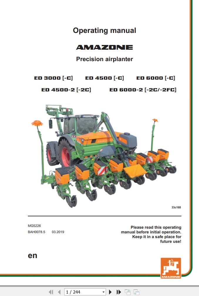 Amazone Airplanter ED3000 C ED6000 2FC Operating Manual And Diagram MG5226 (1)