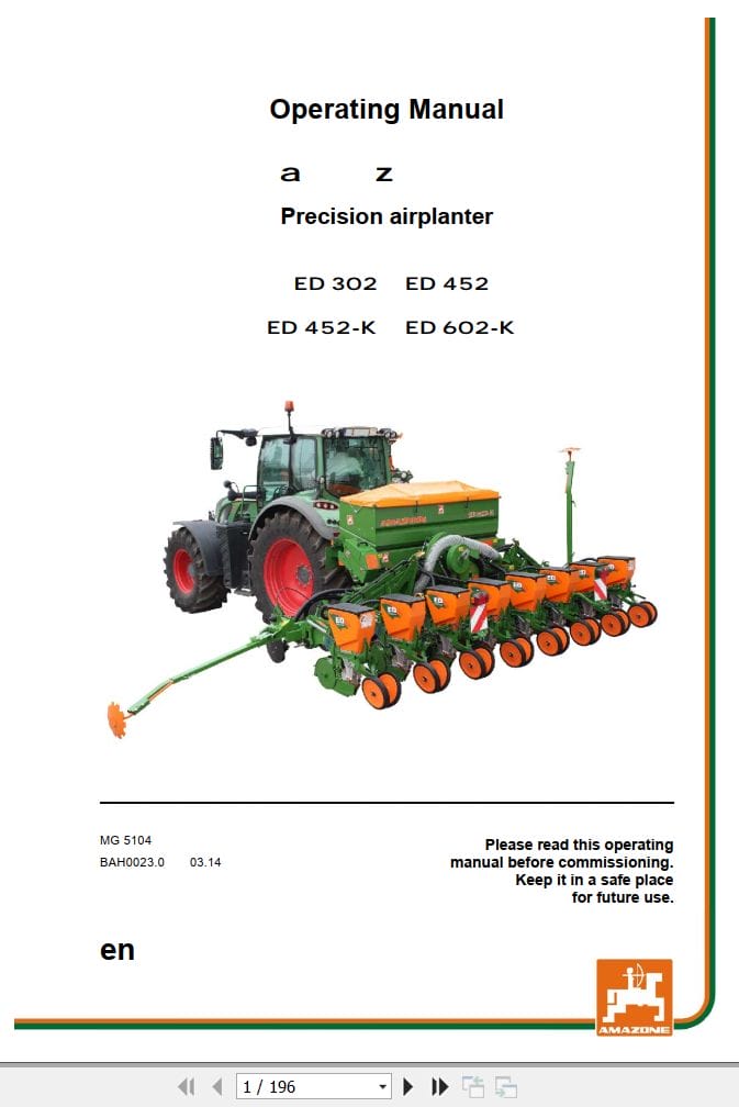 Amazone Airplanter ED302 ED452 K ED452 ED602 K Operating Manual MG5104 (1)