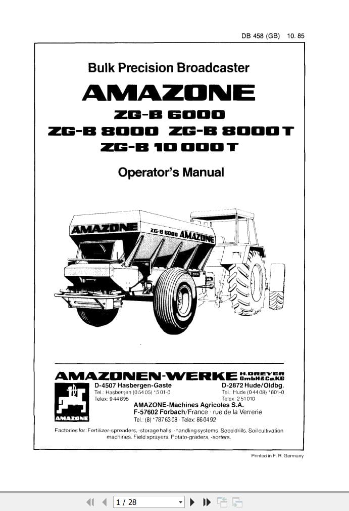 Amazone Broadcaster ZG B8000 ZG B8000T ZG B10000T Operating Manual DB458 (1)