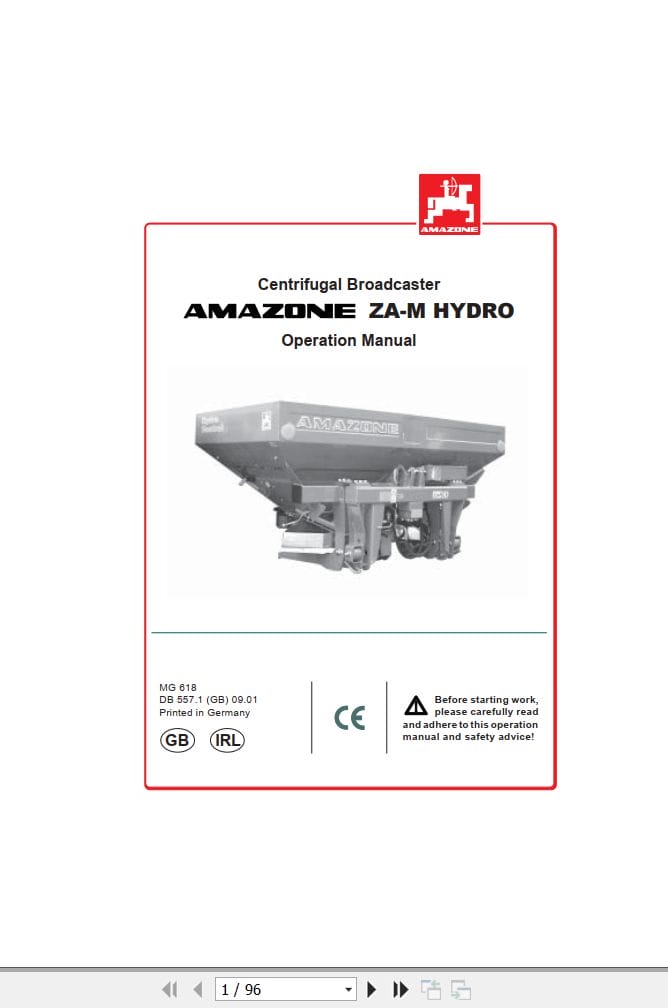 Amazone Centrifugal Broadcaster ZA M Hydro Operating Manual MG618 (1)