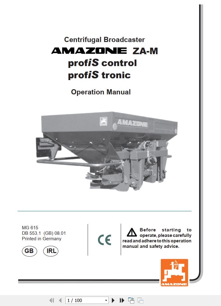 Amazone Centrifugal Broadcaster ZA M Profis Operating Manual MG615 (1)