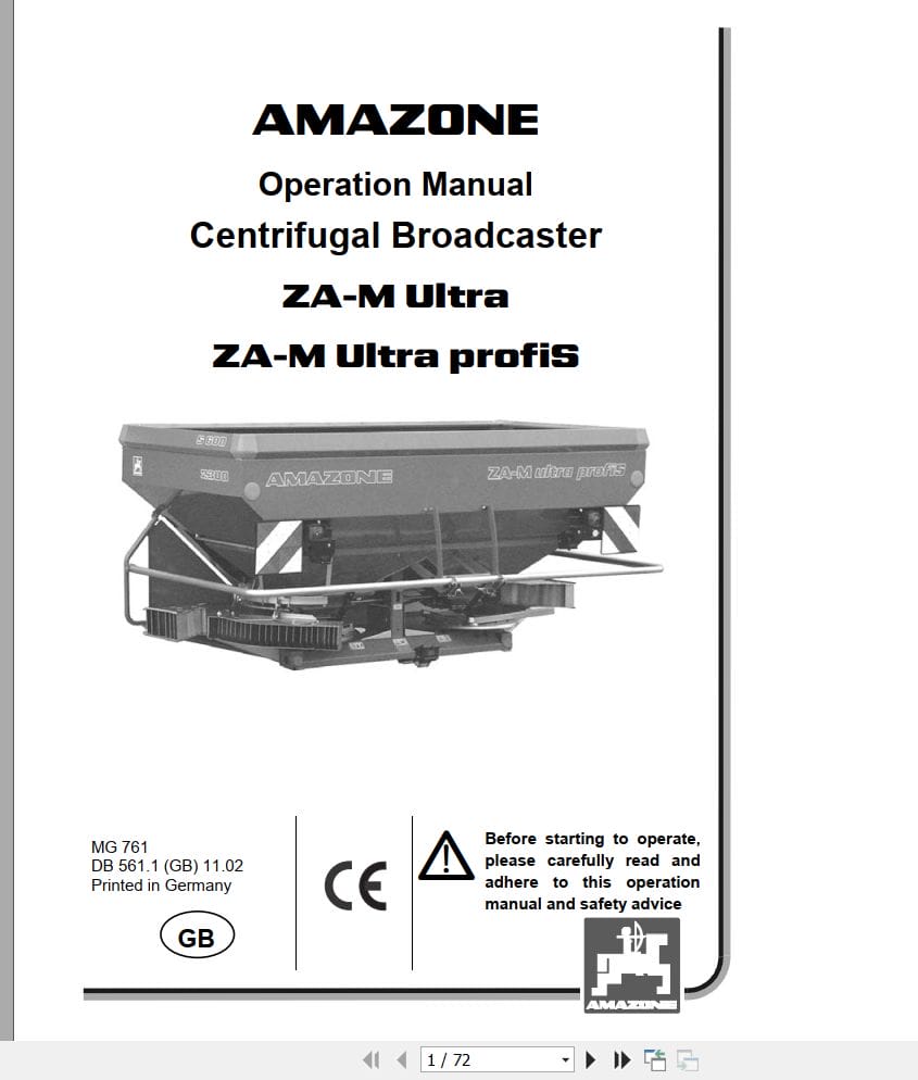 Amazone Centrifugal Broadcaster ZA M Ultra profiS Operating Manual MG761 (1)