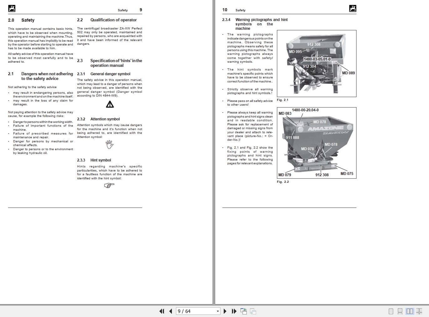 Amazone Centrifugal Broadcaster ZA XW Perfect 502 Operating Manual MG668 (2)
