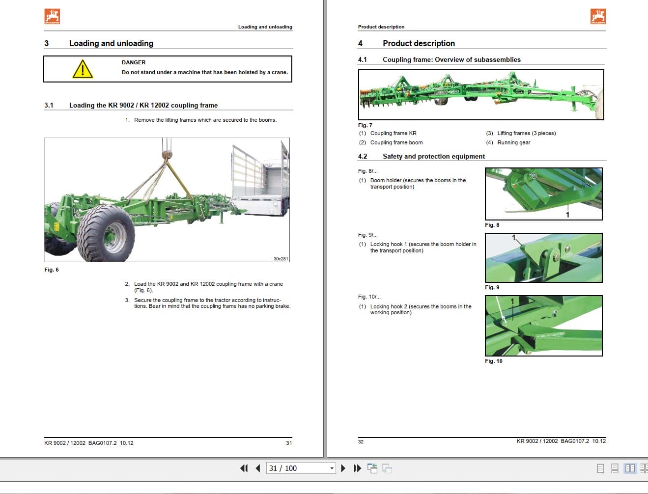 Amazone Coupling Frame KR9002 KR12002 Operating Manual MG4398 (2)