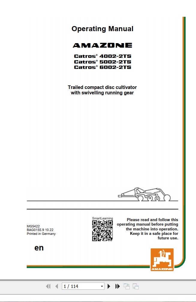 Amazone Cultivator Catros+ 4002 2TS 5002 2TS 6002 2TS Operating Manual MG5422 (1)