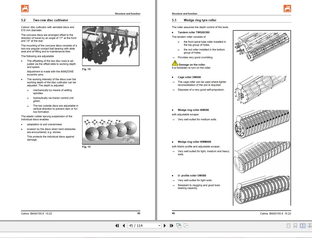 Amazone Cultivator Catros+ 4002 2TS 5002 2TS 6002 2TS Operating Manual MG5422 (2)