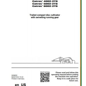 Amazone Cultivator Catros+ 4002 2TS 5002 2TS 6002 2TS Operating Manual MG6835 (1)