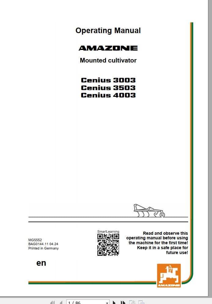 Amazone Cultivator Cenius 3003 3503 4003 Operating Manual MG5552 (1)