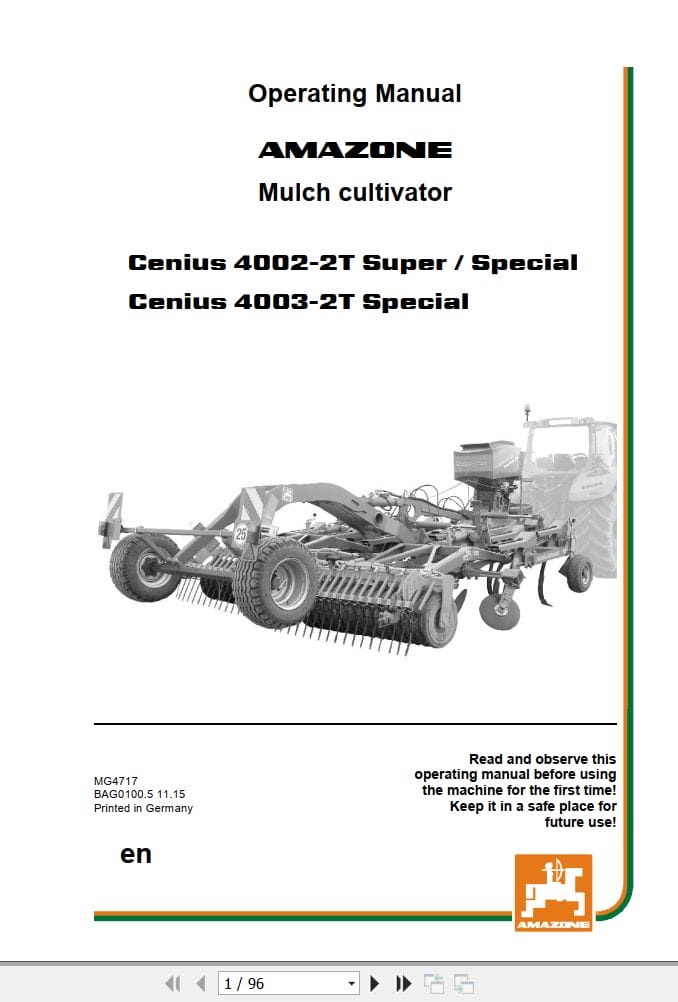 Amazone Cultivator Cenius 4002 2T 4003 2T Operating Manual MG4717 (1)