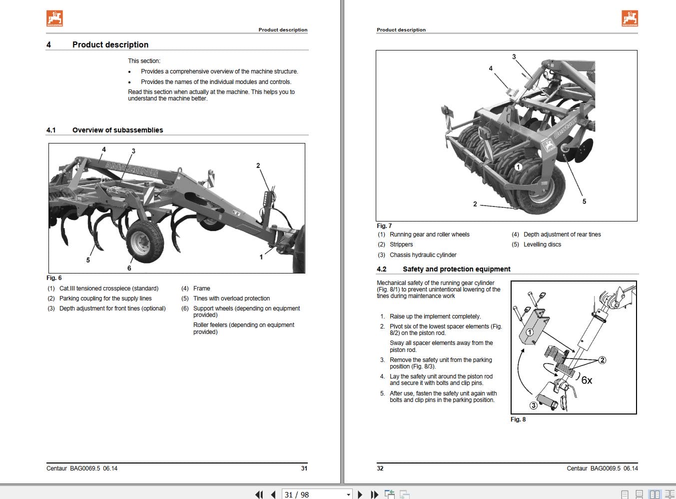 Amazone Cultivator Centaur 3001 4001 Super Operating Manual MG3740 (2)