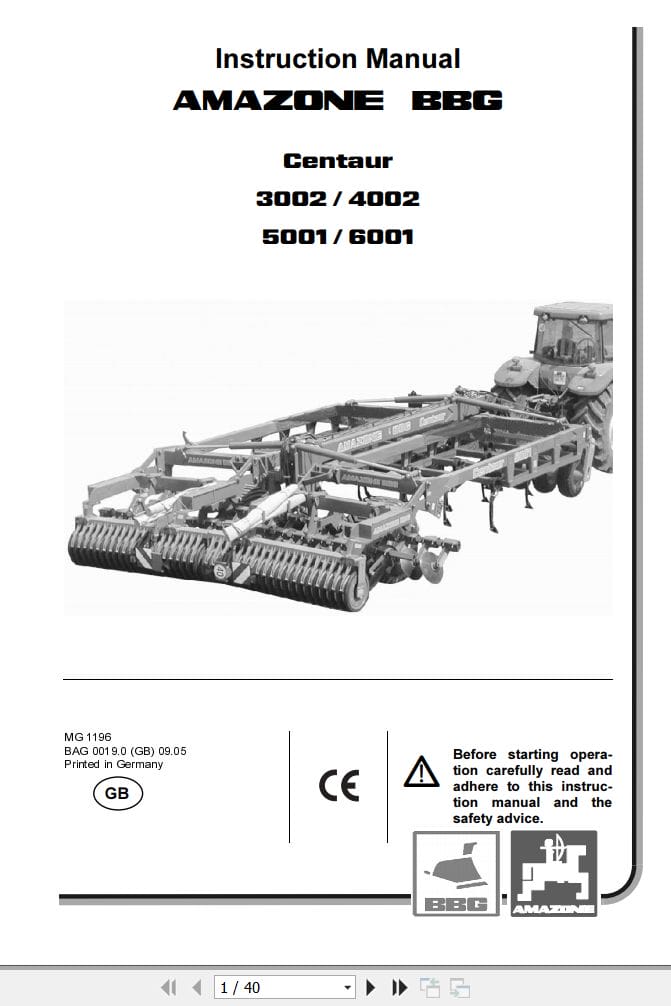 Amazone Cultivator Centaur 3002 40002 5001 6001 Instructions Manual MG1196 (1)