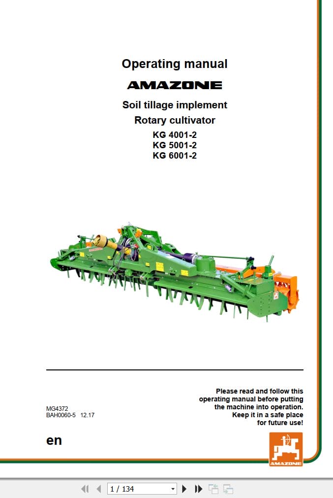 Amazone Cultivator KG 4001 2 5001 2 6001 2 Operating Manual MG4372 (1)