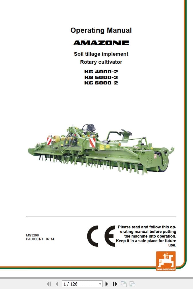 Amazone Cultivator KG4000 2 KG5000 2 KG6000 2 Operating Manual MG3296 (1)