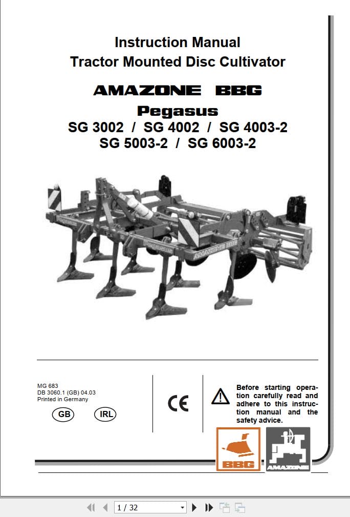 Amazone Cultivator Pegasus SG3002 SG6003 2 Operating Manual MG683 (1)