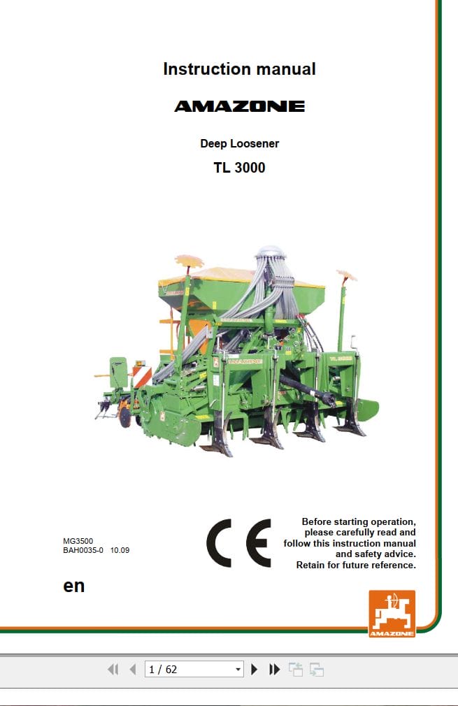 Amazone Deep Loosener TL3000 Instructions Manual MG3500 (1)