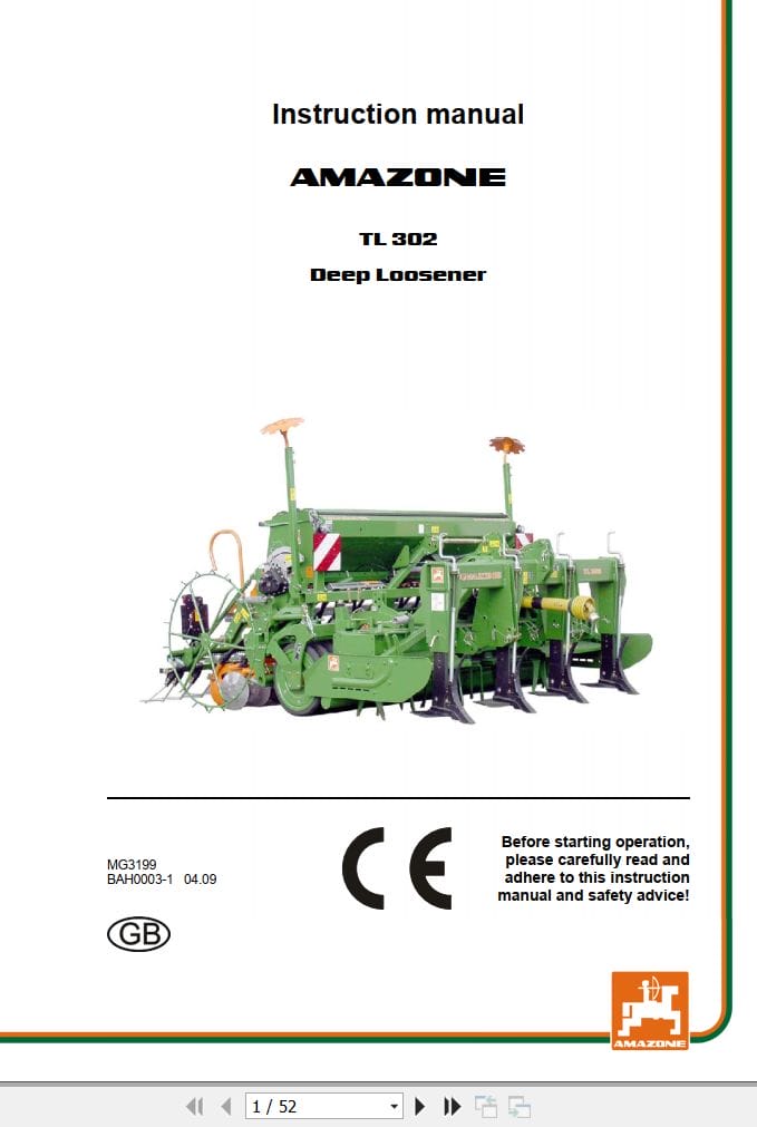 Amazone Deep Loosener TL302 Instructions Manual MG3199 (1)