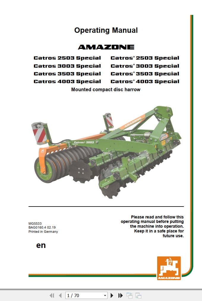 Amazone Disc Harrow Catros 2503 4003 Special Operating Manual MG5533 (1)