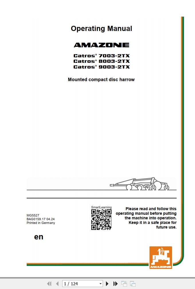 Amazone Disc Harrow Catros+ 7003 2TX 8003 2TX 9003 2TX Operating Manual MG5527 (1)