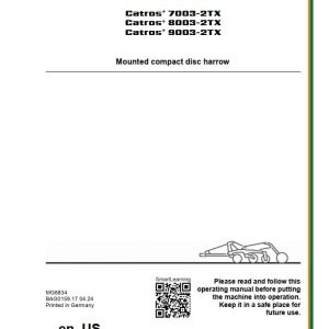 Amazone Disc Harrow Catros+ 7003 2TX 8003 2TX 9003 2TX Operating Manual MG6834US (1)