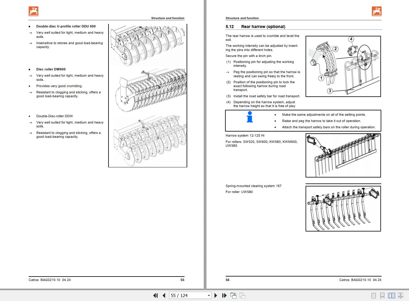 Amazone Disc Harrow Catros 7003xl 2TX 8003xl 2TX Operating Manual MG7105 (2)
