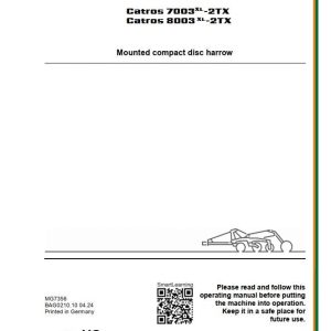 Amazone Disc Harrow Catros 7003xl 2TX 8003xl 2TX Operating Manual MG7356US (1)
