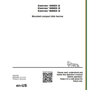 Amazone Disk Harrow Catros+ 4002 2 5002 2 6002 2 Operating Manual MG4780US (1)
