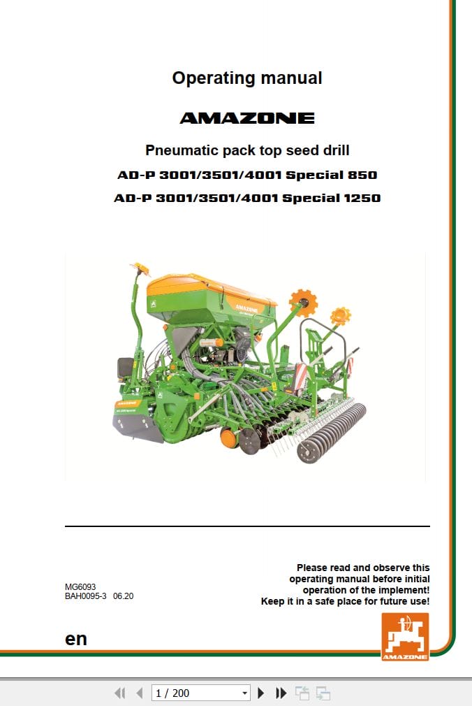 Amazone Drill AD P3001 3501 4001 Operating Manual MG6093 (1)