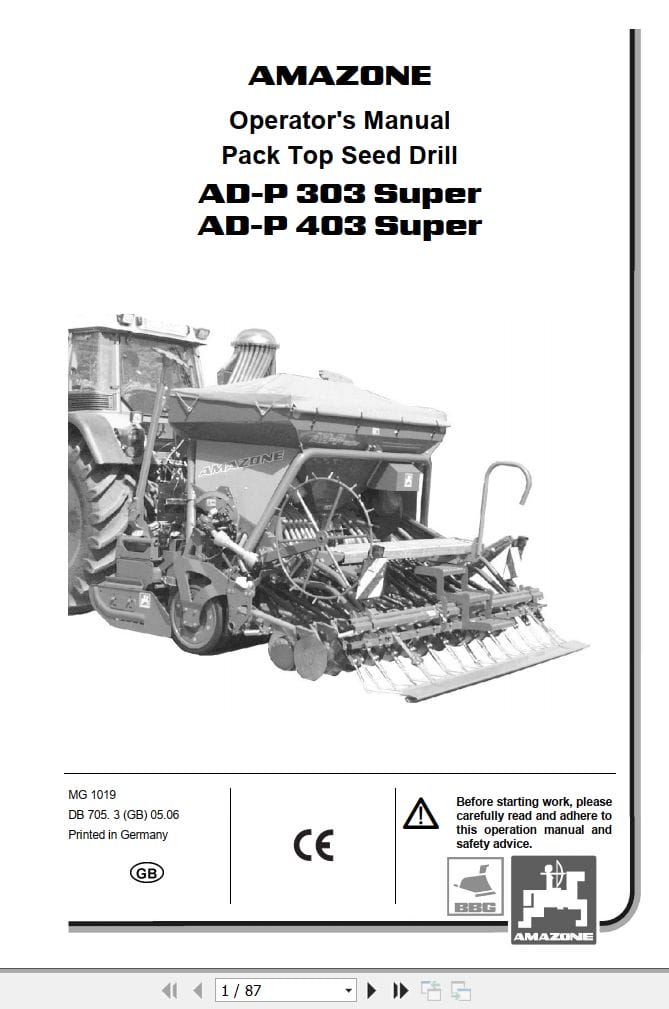 Amazone Drills AD P303 AD P403 Super Operating Manual MG1019 (1)