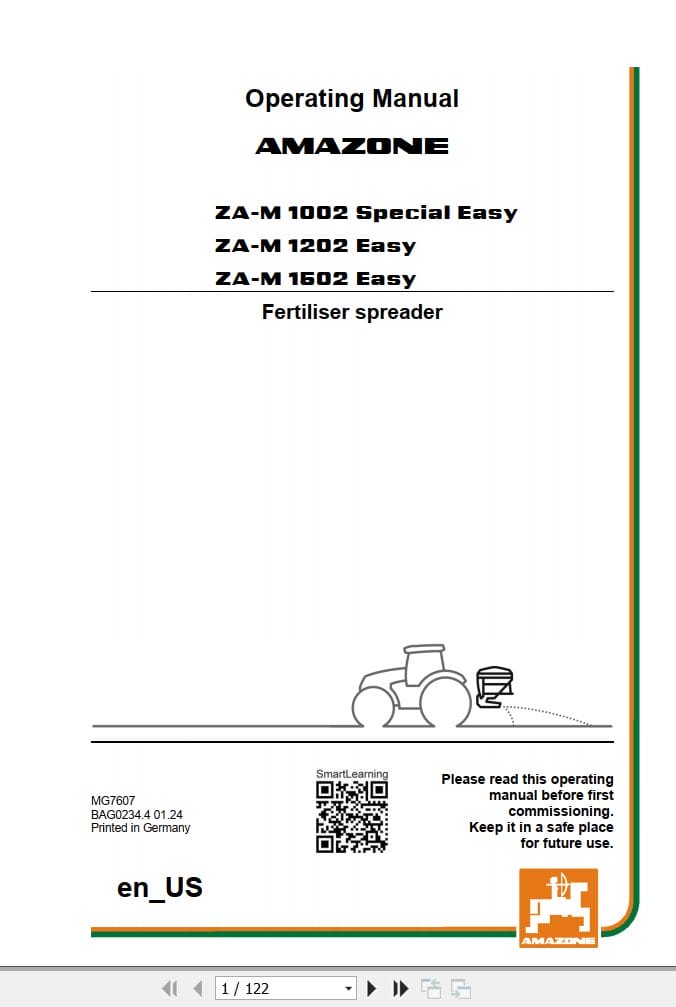 Amazone Fertiliser Spreader ZA M 1002 1202 1502 Special Easy Operating Manual MG7607 (1)