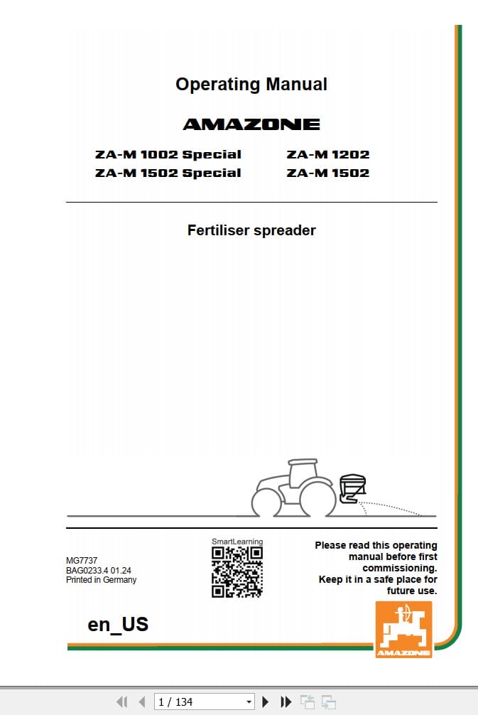 Amazone Fertiliser Spreader ZA M 1002 1202 1502 Special Operating Manual MG7737 (1)