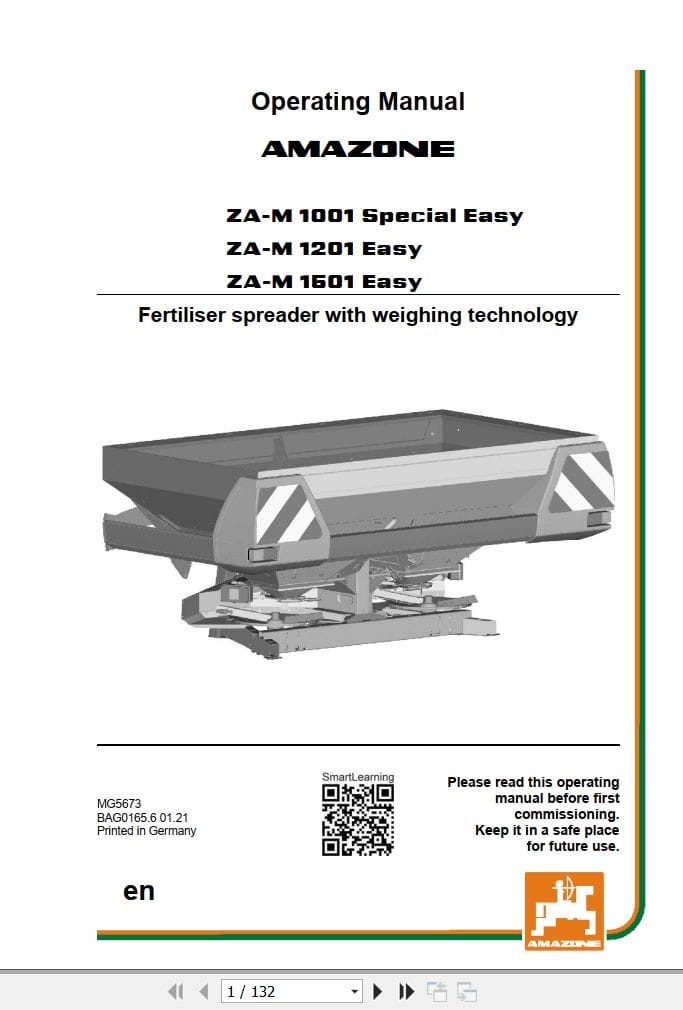 Amazone Fertiliser spreader ZA M 100 1201 1501 Special Easy Operating Manual MG5673 (1)