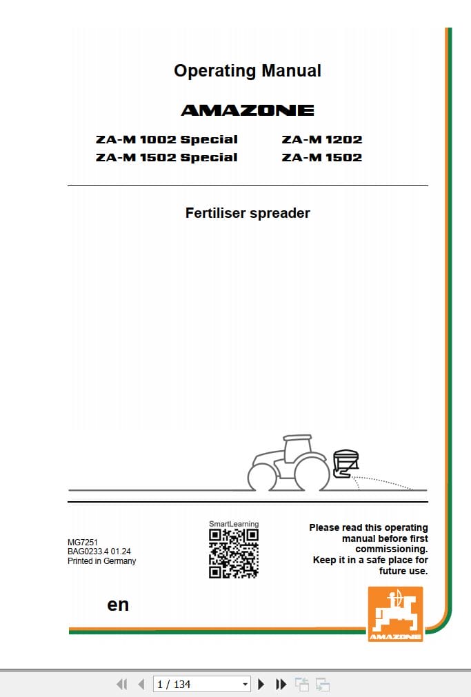 Amazone Fertiliser spreader ZA M 1002 1202 1502 Special Operating Manual MG7251 (1)