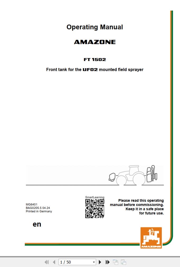 Amazone Front Tank FT 1502 Operating Manual MG6401 (1)
