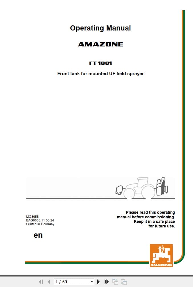 Amazone Front Tank FT1001 Operating Manual MG3058 (1)