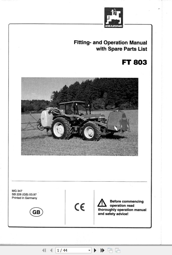 Amazone Front Tank FT803 Operating Manual And Parts List MG347 (1)