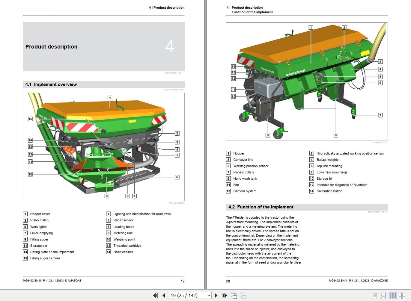 Amazone Front mounted hopper FTender 1600 2200 2000 C Operating Manual MG6492 EN II (2)