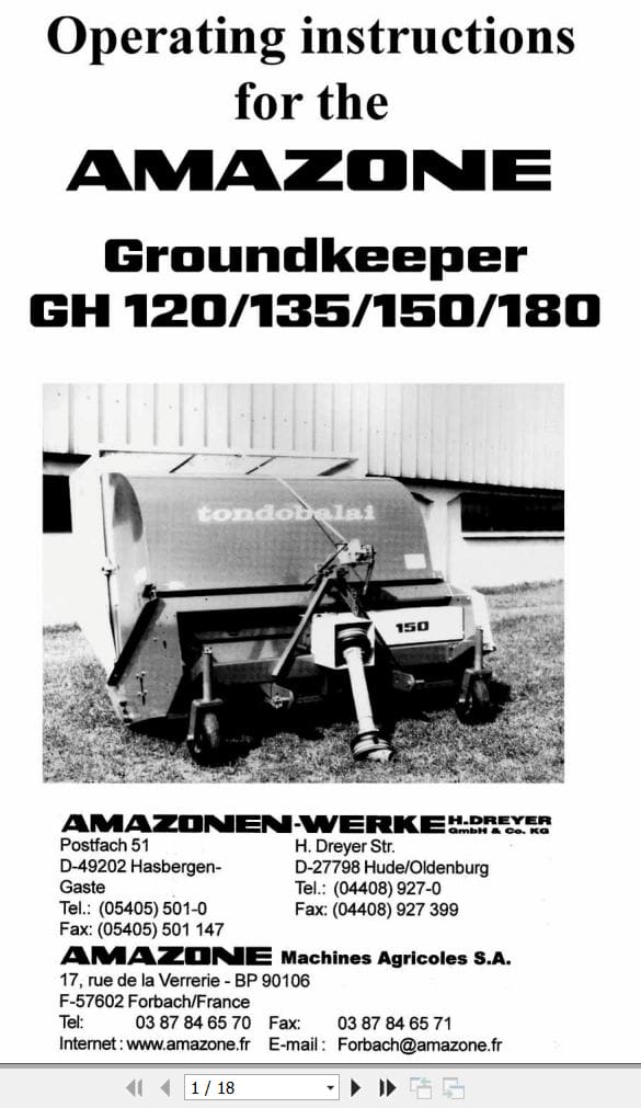 Amazone Groundkeeper GH120 GH135 GH150 GH180 Operating Manual (1)