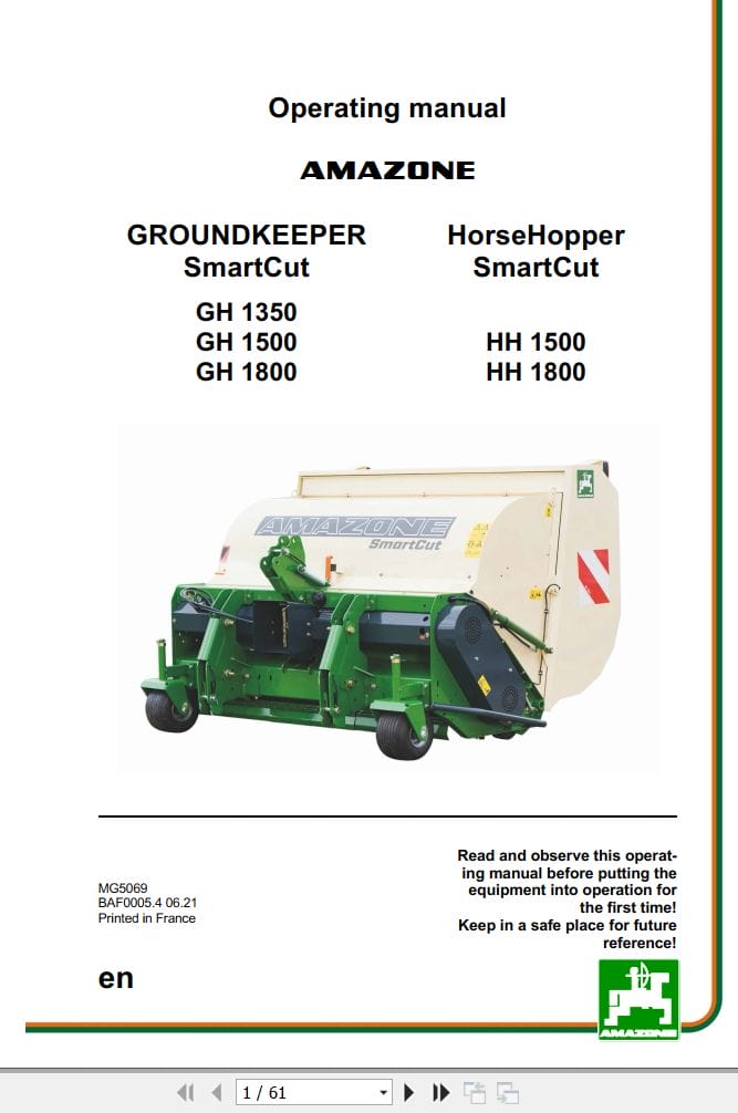 Amazone Groundkeeper GH1350 HH1800 Operating Manual MG5069 (1)