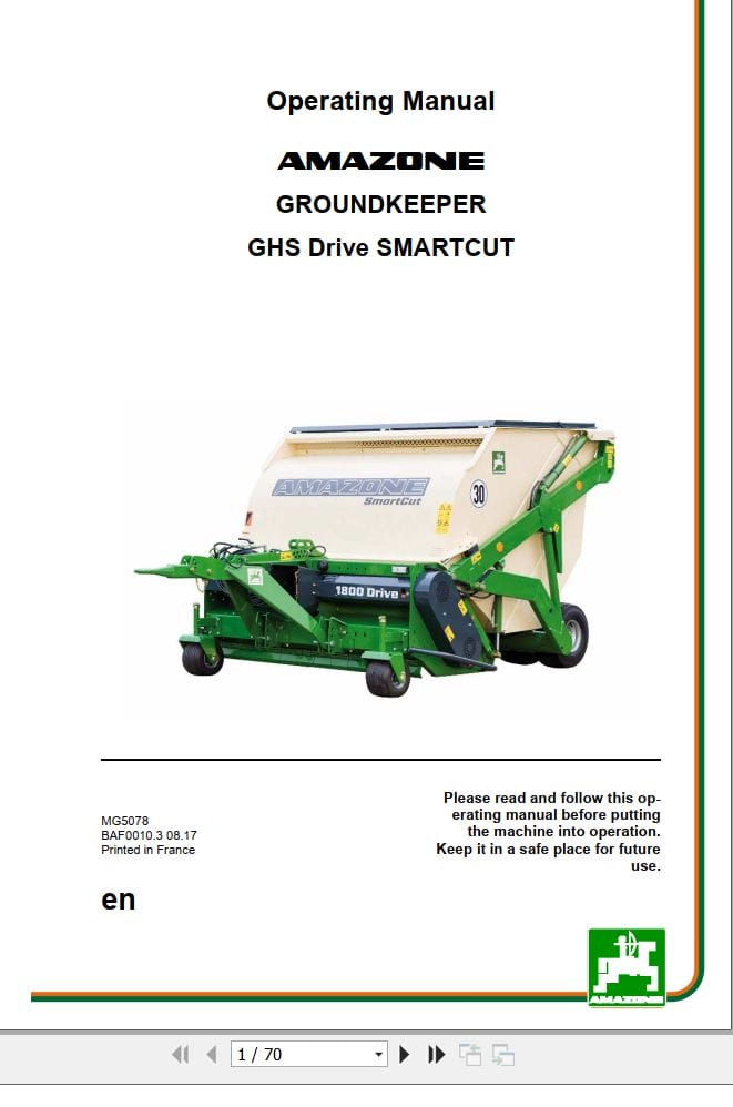 Amazone Groundkeeper GHS Drive SMARTCUT Operating Manual MG5078 (1)