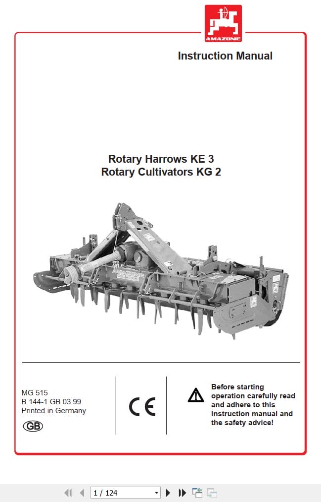Amazone Harrows KE3 Cultivators KG2 Instructions Manual MG515 (1)