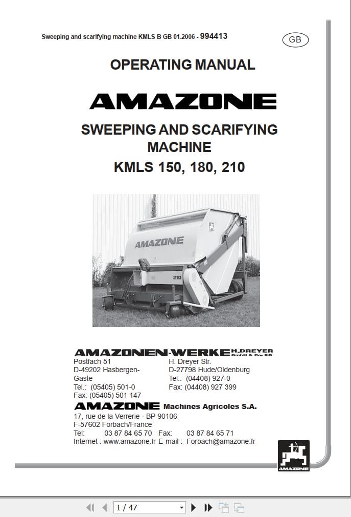 Amazone KMLS 150 180 210 Operating Manual 994413 2006 (1)
