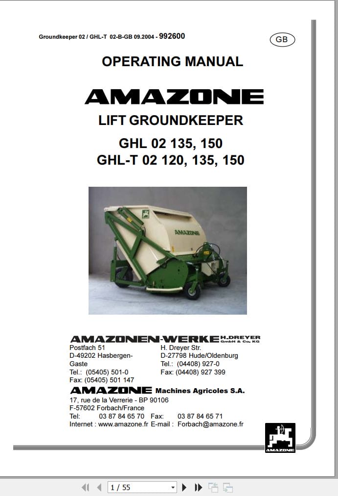 Amazone Lift Groundkeeper GHL GHL T 02 120 135 150 Operating Manual 992600 (1)